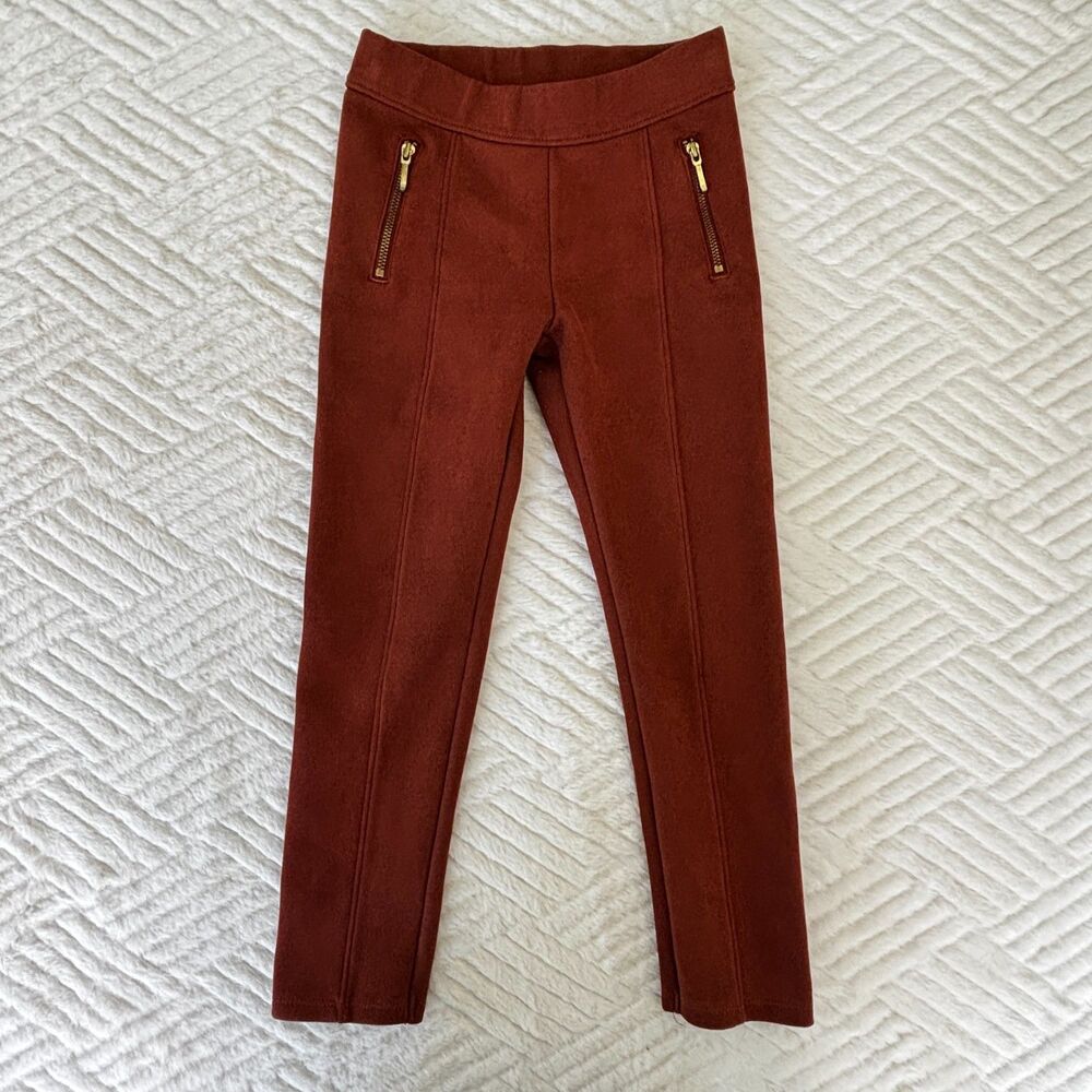 Janie and Jack Girls Size 6 Rust Brown Faux Suede Zip Pocket Ponte Pants Fall